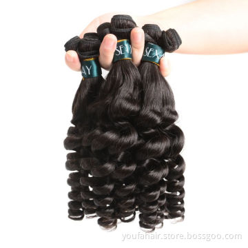Double Drawn Funmi Weave Bouncy Curl Human Hair Bundles With Closure Top Quality Unprocessed Virgin Brazilian Human Hair Weft